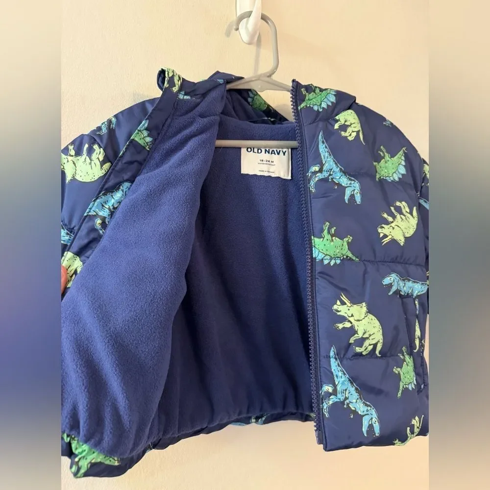 Old Navy Toddler Kids Dinosaur Print Puffer Jacket - Size 18-24 Months